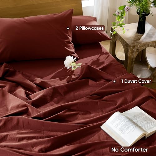 Image of MooMee Duvet Cover Set 100% Washed Cotton Linen Like Full | Relaxed Linen-like Texture. Soft, Breathable & Long-lasting Comfort. Lightweight. Hidden Zipper with 8 Interior Corner Ties