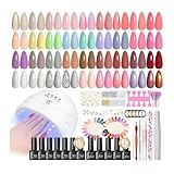 PEACECOLOR 58pcs Kit Vernis Semi permanent Complet 40 Pcs Vernis Gel UV Ongle Nude Rose Bl...