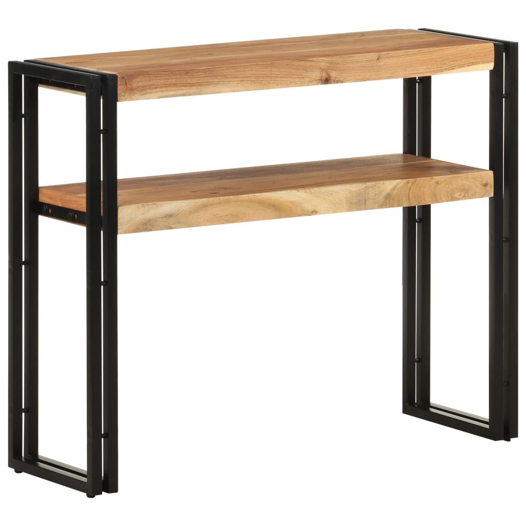SXZenSpace Console Table 90 x 30 75 cm Solid Acacia Wood & Iron Frame, Rustic Side with Two-Tier Storage for Living Room, Sofa or Hallway