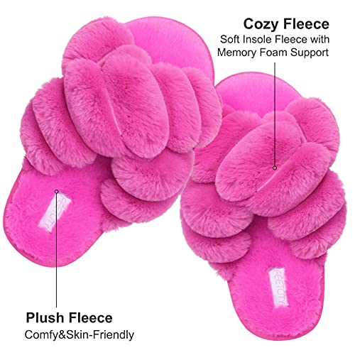 JIASUQI Women's Open Toe Slippers Fuzzy Fluffy House Slippers for Women Cozy Criss Cross Furry Slides Slippers2