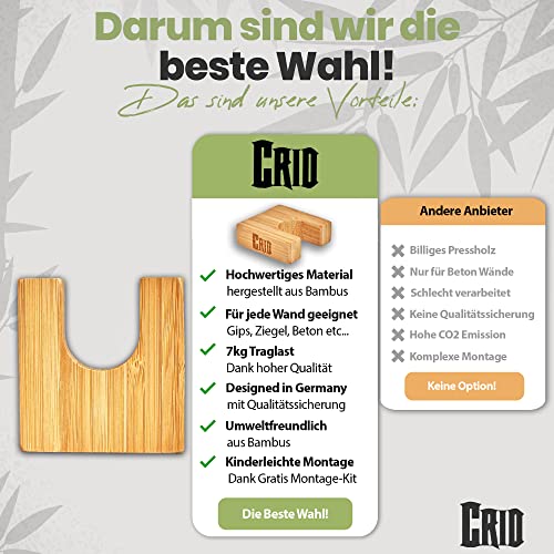 CRID Baseballschläger Wandhalterung - Bambus Wandhalterung in minimalistischem Design, 100% natürlicher Rohstoff, robuste Ausführung, inkl. Montage-Set, zum Aufhängen von Base- und Softball Schlägern