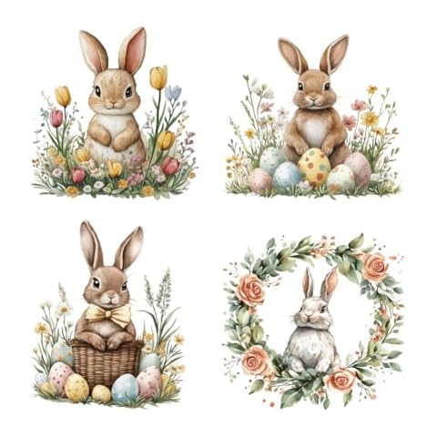 arricraft 4 Pcs Iron on Decals Patches, 4 Sizes Easter Bunny Iron Cover