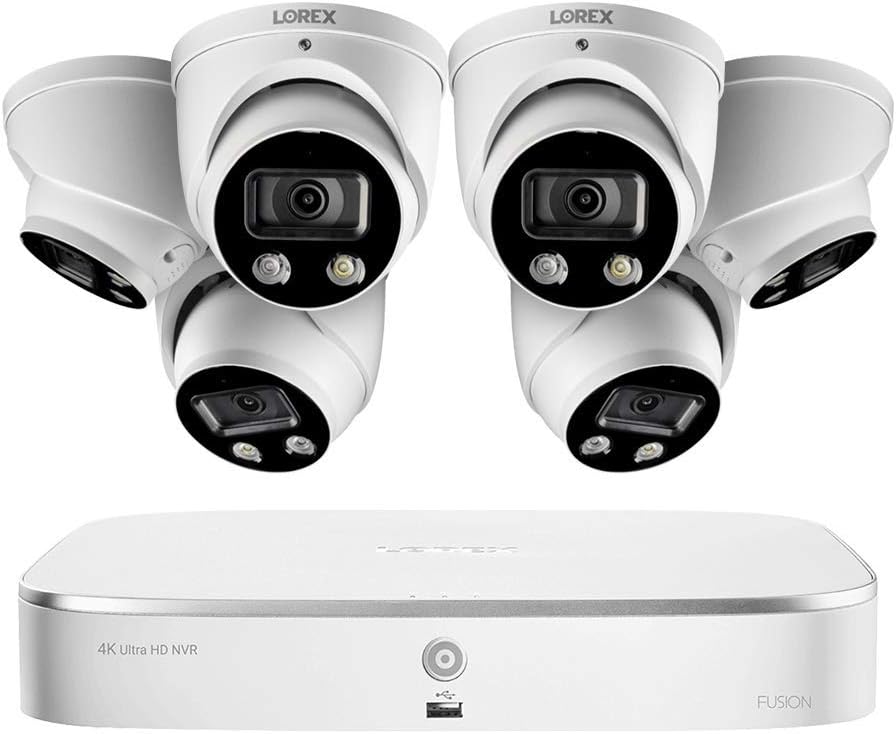 Lorex 4KHDIP86D-2 4K Smart Deterrence 8 Channel Surveillance System with 2TB NVR and 6 4K Smart Deterrence Dome Cameras