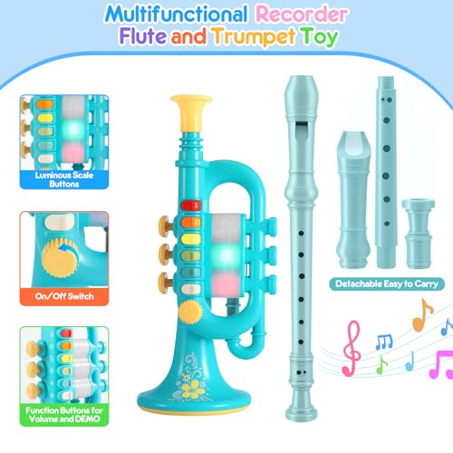 image for Lolossure Set of 3 Toy Saxophone Kids Trumpet and Recorder Flute,Music