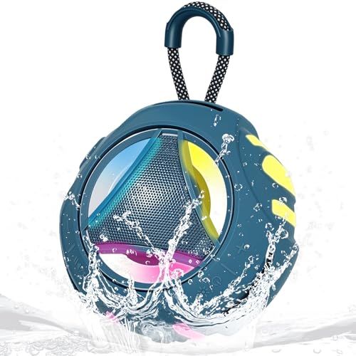 Image of Portable Bluetooth Speaker, IPX7 Waterproof Shower Speaker, Wireless Outdoor Speakers, Floating, Built-in Mic, 24H Playtime with LED Lights, Loud HD Sound, Powerful Bass, Gifts for Unisex - Blue