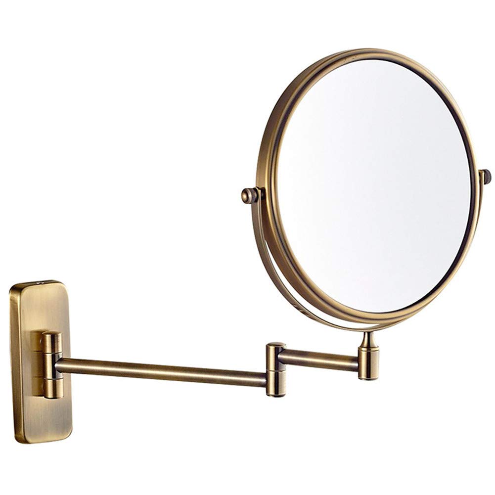 Espejo de maquillaje de montaje en pared, giratorio de 360°, de doble cara, aumento de 10X, espejo de baño extensible, espejo de belleza de forma redonda plegable, trefilado de alambre de ní