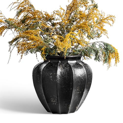 LE TAUCI 11" Ceramic Vase, Artisan Large Black Ceramic Vase for Modern Home Decor, Substantial & Stable, Handcrafted Flower Vase, Living Room & Dining Room Table Centerpiece, Distressed Iron Black