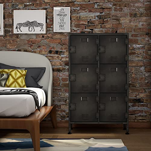 Image of Metal Locker Storage Cabinet, 47.3 inch Employees Locker with 6 Doors, Steel Retro Wardrobe with Adjustable Feet for Home, Office, Gym, School