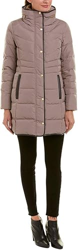 Cole Haan Abrigo de plumón de longitud media para mujer con babero delantero