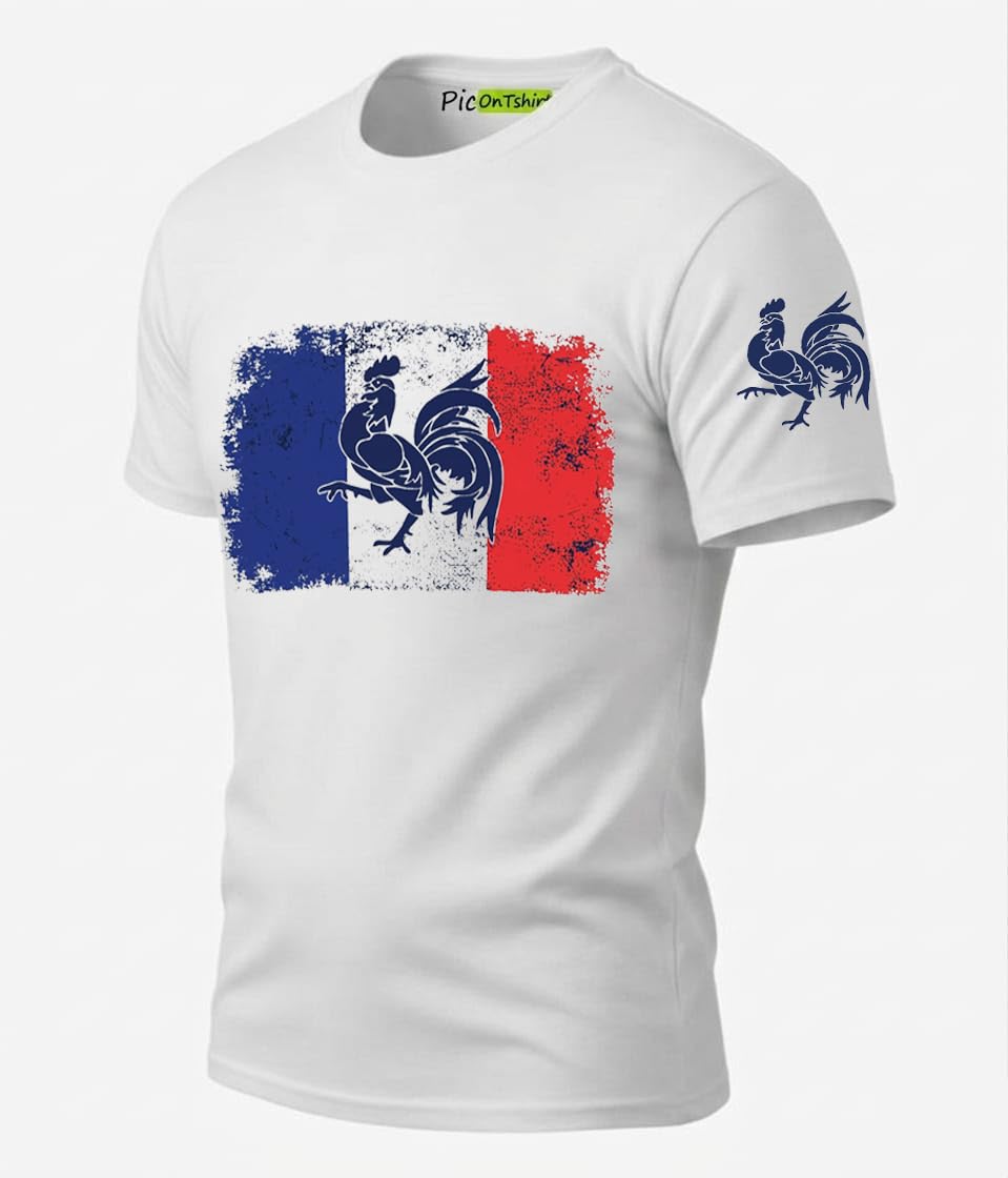 T-Shirt Homme Drapeau Français Coq Gaulois Vintage France Football Coupe du Monde 2026