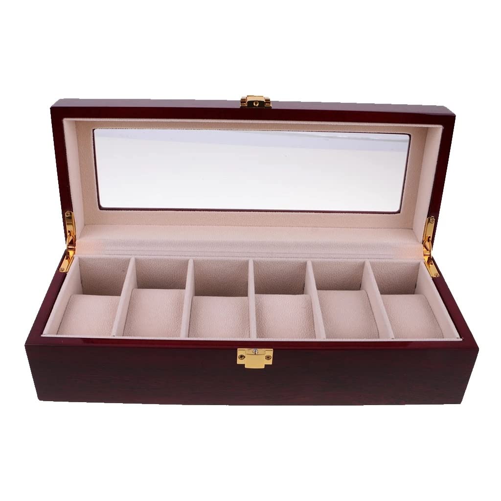 XBTGS Scatola di legno per orologi con 6 scomparti, organizer per gioielli, idea regalo
