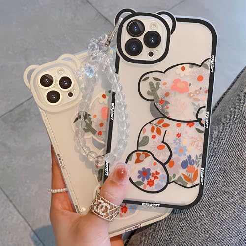 IAIYOXI for iPhone 17 Pro Max Case with Cute Flowers Bear Pattern, Camera Protector, Clear Phone Case and Lovely Strap Bracelet Chain, Compatible for iPhone 17 Pro Max for Girls Women (Black) by IAIYOXI - Used condition - Image 2