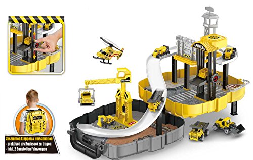 Brigamo Baumeister Spielset aufklappbare Baustelle mit Kran und zwei Baustellen Fahrzeuge im praktischen Werkzeugkoffer Rucksack zum umschnallen und zur Spielzeug Aufbewahrung 1 Brigamo Baumeister Spielset aufklappbare Baustelle mit Kran und zwei Baustellen Fahrzeuge im praktischen Werkzeugkoffer Rucksack zum umschnallen und zur Spielzeug Aufbewahrung