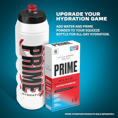 Image of PRIME 32 oz Red & Black Graphic Squeeze Sports Water Bottle, BPA Free, Dishwasher Safe, Easy-Grip Ergonomic Leakproof Design, Fast Hydration for Gym, Cycling, Running
