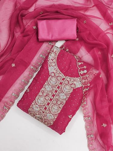 Image of Women's Shimmer Silk Embroidery Work Unstitched Dress Material