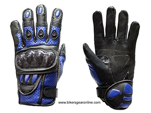 MEN'S MOTORCYCLE HARD ARMOR PROTECTION BLUE GLOVES W/RACING PADDED LEATHER (M)