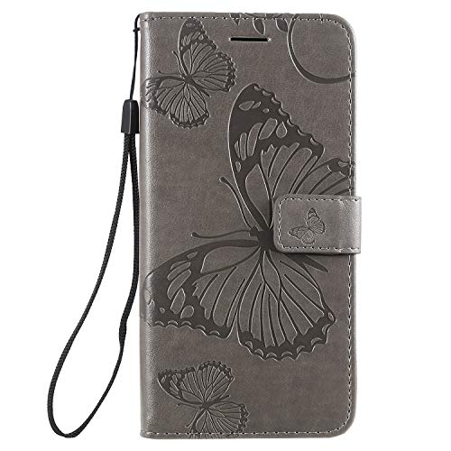 Preisvergleich Produktbild Tosim OnePlus 7 Hülle Leder, Klapphülle mit Kartenfach Brieftasche Lederhülle Stossfest Handyhülle Klappbar Case für OnePlus7 - TOKTU090322 Grau