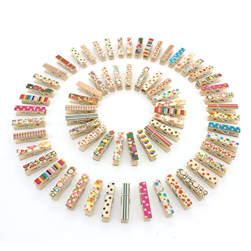 Z ZICOME 100pcs Mini Colorful Natural Wooden Photo Paper Peg Pin Clothespin Craft