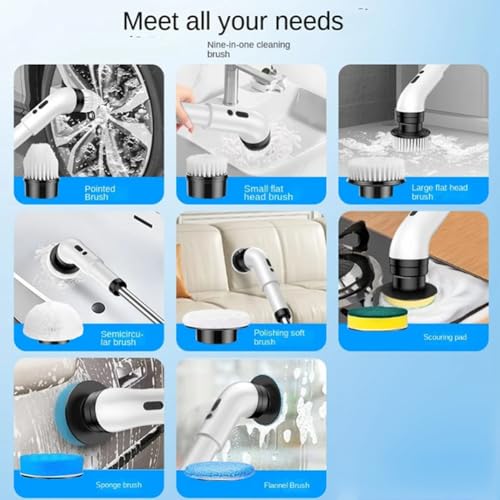 Brosse de nettoyage électrique multifonction rotative pour toutes surfaces