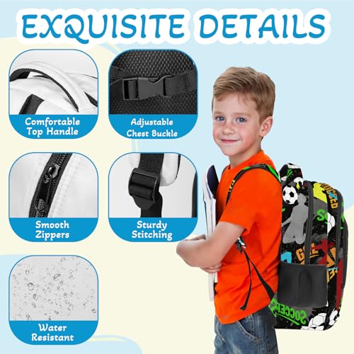 Soccer Backpack for Kids,School Bookbag Large Capacity Adjustable Bookbag Durable Lighting Multi Pockets School Bag Daypack Travel (Soccer-2)4