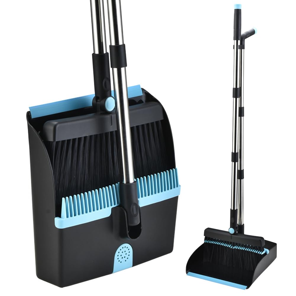 Juego De Escoba Y Recogedor Plegable De Mango Largo - Barredora Vertical Ajustable Hasta 137 Cm, Ideal Para Casa