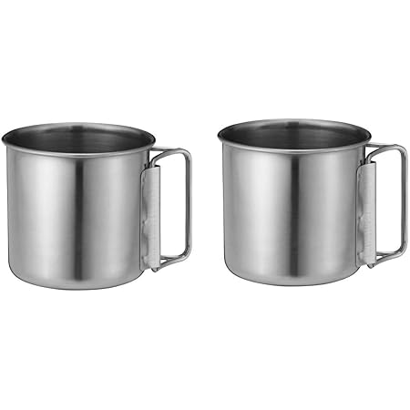 Amazon ステンレスカップ ステンレス製マグカップ ２個組 ペアセット アウトドア 専用ポーチ付属 250ml シングルマグ 折りたたみハンドル Out Door Stainlesscup マグ シェラカップ