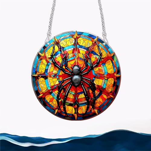 11.8 Inches Spider Acrylic Window Hanging Decor Stained Glass Window Panels for Bedroom Office Garden Decoration Colourful Indoor Window Decor Gift for Mom Grandma Teacher
