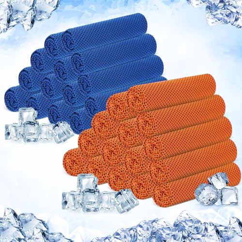 Hosuly 30 Pack Cooling Towels 40"x12", Dark Blue, Orange