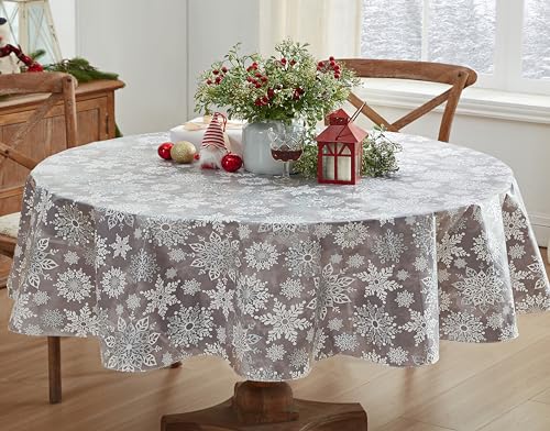 Newbridge Christmas Silver Snowflake 60 x 84 Oval Vinyl Tablecloth