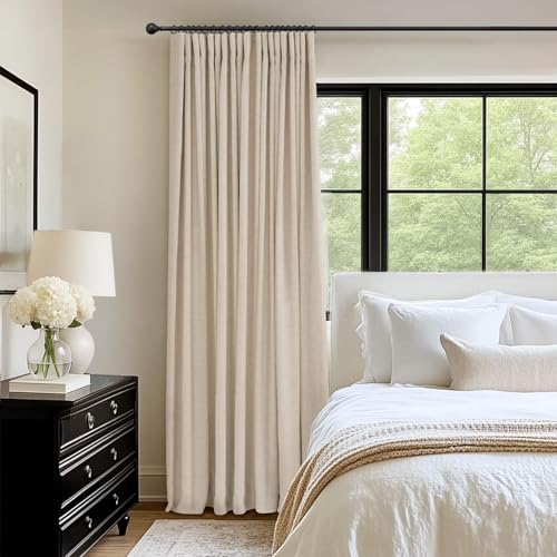Image of INOVADAY 100% Blackout Curtains for Bedroom, Oatmeal Black Out Curtains 90 Inch Long, Clip Rings Linen Blackout Drapes, Thermal Insulated Room Darkening for Living Room, 1 Panel - W102xL90