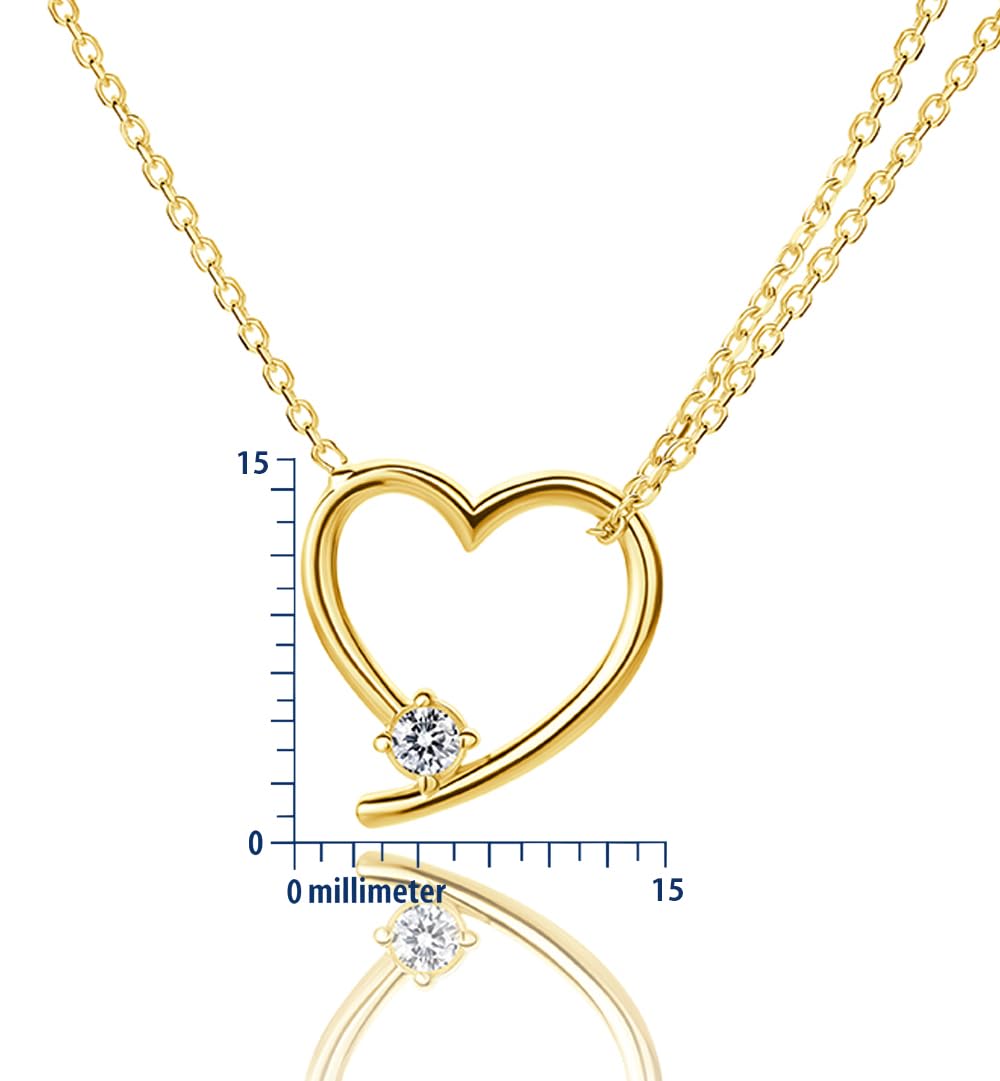 MIORE Collar Mujer Plata de Ley 925 Bañado en Oro de 18K 750 o Collar Mujer Oro Blanco 9 Quilates 375 y Cadena Plata 45cm, Colgante Corazón, Hecho a Mano, Joyas Dorados con Joyero