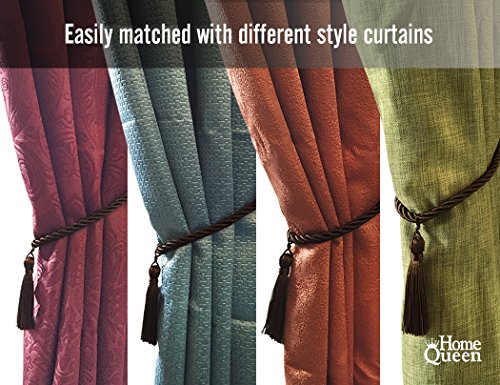 Home Queen Tassel Rope Curtain Tiebacks for Window Curtain, Hand Knitting Decorative Buckle Cord Drapery Tie Back, Set of 4, Brown