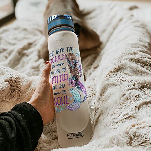64Hydro 32Oz 1Liter Motivational Water Bottle With Time Marker, Mermaid Inspiration Into The Ocean Lose My Mind Find My Soul Pyl1105003 Water Bottle #TOP2