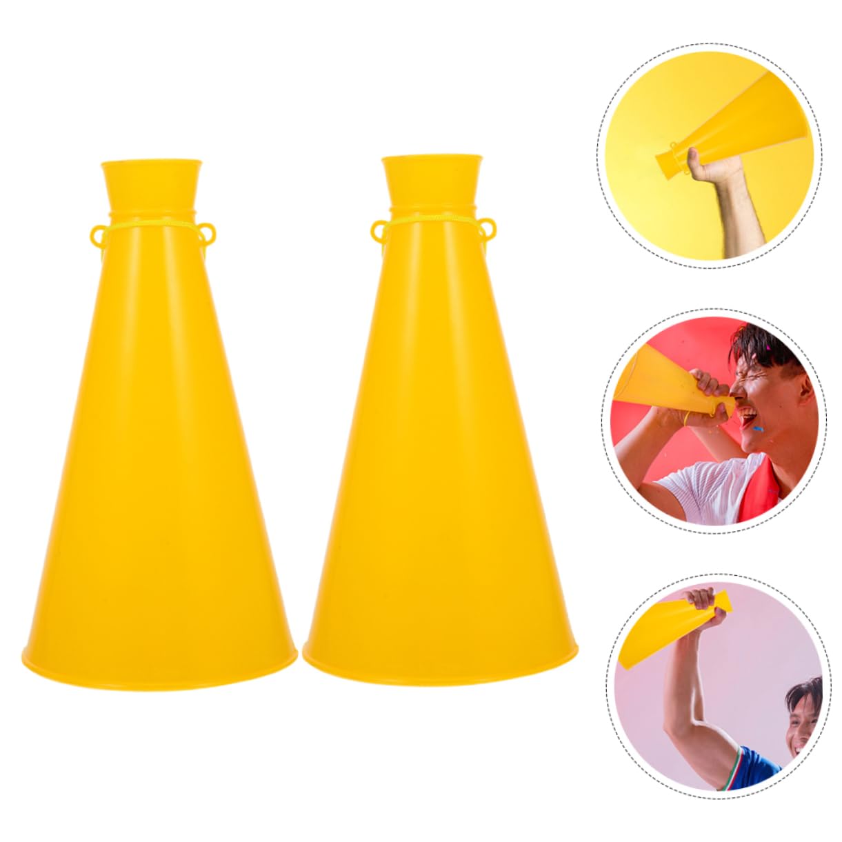 WOONEKY 2pcs Game Cheer Poms Plastic Party Horns for Competition Cheer Megaphone Handle Toy