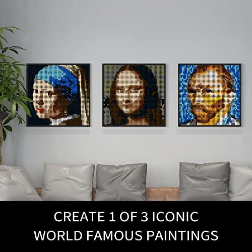 PIPART 3 in 1 Mosaic Art Mona Lisa | Van Gogh Self-Portrait | Girl with A Pearl Earring, Pixel Mosaic Wall Art World Famous Painting MOC Building Blocks Set