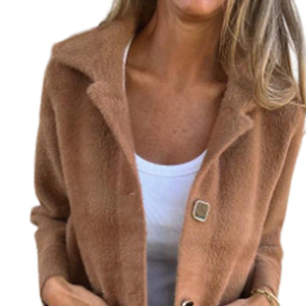 Cappotto lungo da donna con revers a tacca, monopetto, per l'inverno. | Cappotto lungo da donna, collo a revers, chiusura monopetto con bottoni, elegante cappotto invernale casual, color cammello,