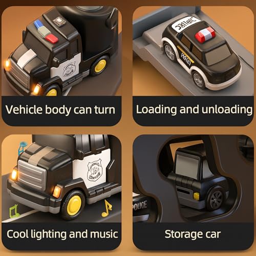 Image of GRAPHENE 5 in 1 Friction Powered Police Truck Toy Car Set for Boy 3-10 Years Transport Vehicle Montessori Carrier Educational Light Music Pullback Monster Truck Mini Helicopter Taxi Playset Gift