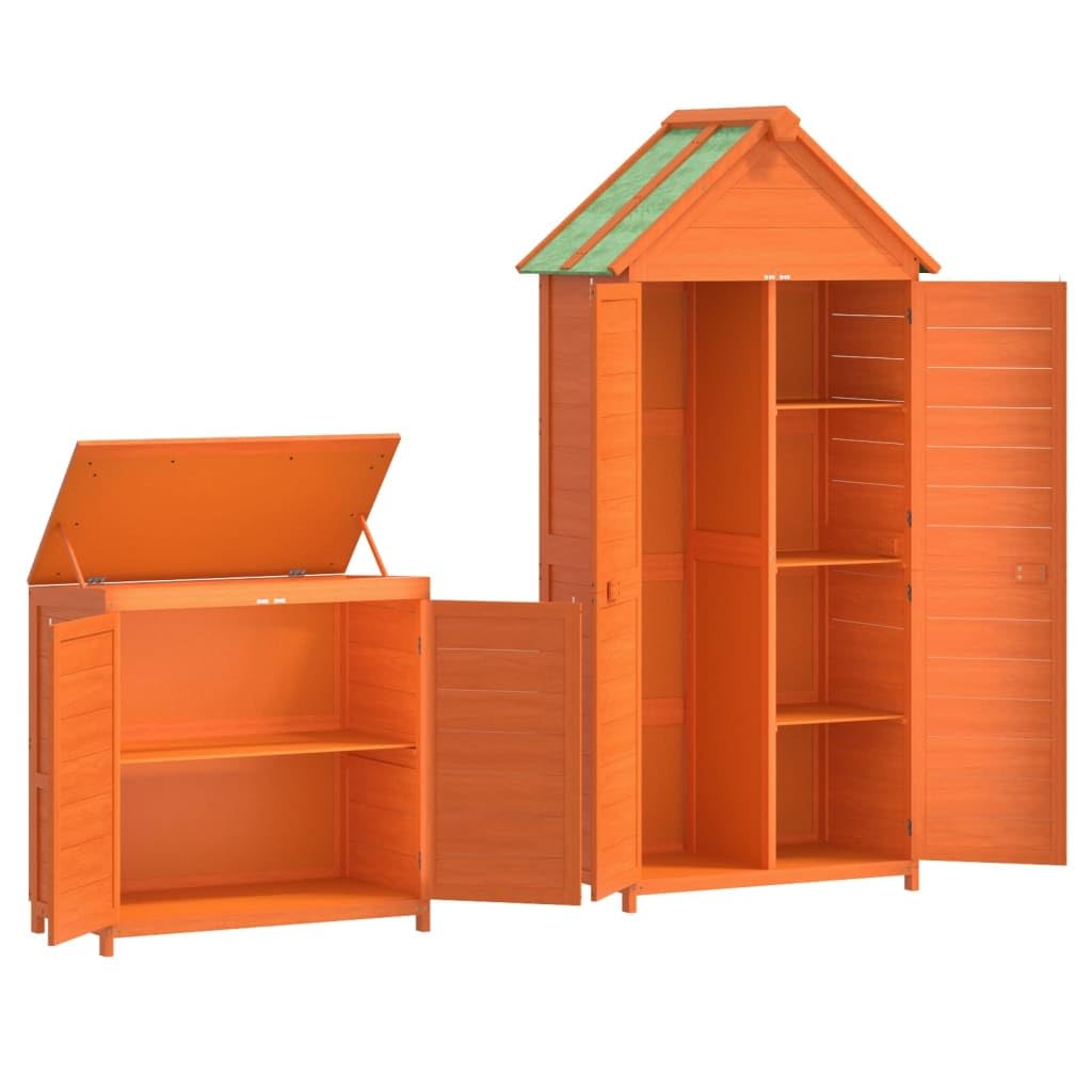 Lot de 2 abris de jardin en pin massif marron