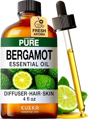 KUKKA Bergamot Essential Oils - 4 Fl Oz - for Hair, Skin, Diffuser, Aromatherapy & DIY Soap Making Scent