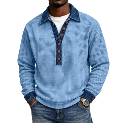 Men's Long Sleeve T-Shirts Big and Tall Waffle Knit Dressy Blouse Novelty - image 2