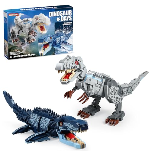 Image of Dual Dinosaur Building Sets - Indominus Rex & Mosasaurus Dinosaur Toys with Poseable Joints, STEM Educational Toys for Kids Ages 6-12, Creative Birthday Gifts for Boys and Girls