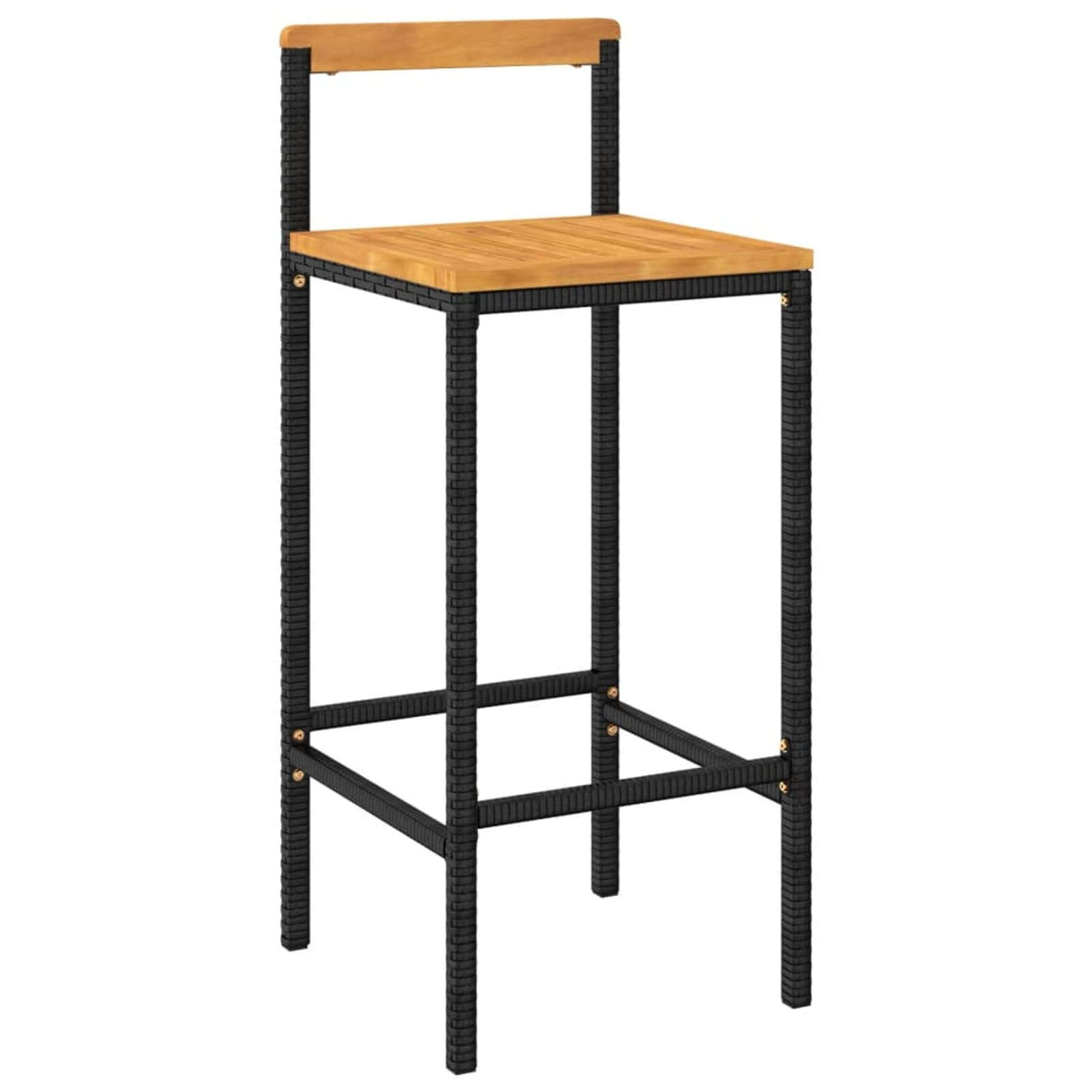 Homgoday Taburetes de bar, 4 unidades, color negro, poliratán y madera maciza de acacia, silla de oficina, silla de oficina, silla de escritorio para salón o dormitorio