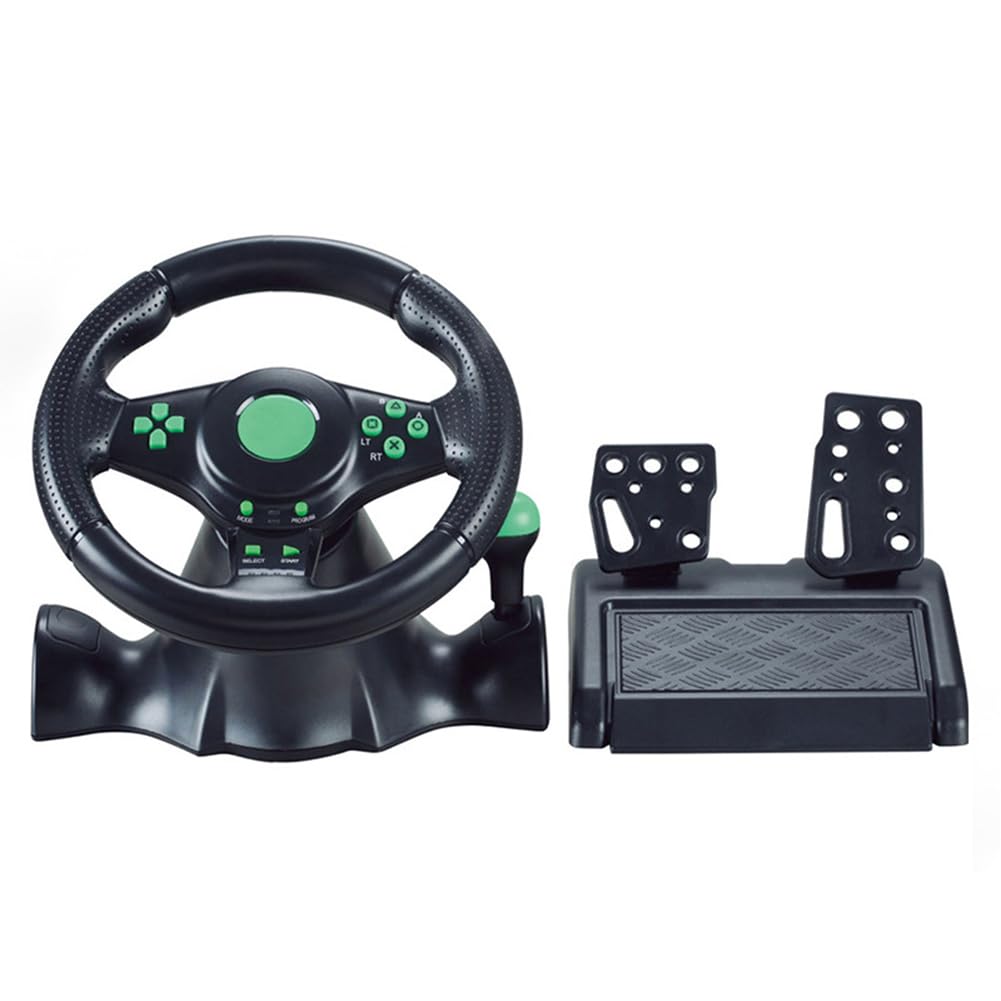 Feeshoppher Volante de juego USB con motor de vibración, diseño ergonómico ABS para Switch para Xbox 360, PS4, PS3 y PC, incluye pedal de control preciso para Racing S (4 en 1)