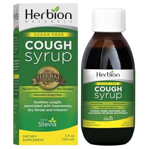 Herbion Naturals Sugar Free Cough Syrup with Stevia, 5 FL Oz - Relieve Cough and Soothes Sore Throat, Optimizes Immune –for Bronchial & Lung Function Cover