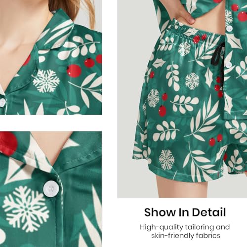 Image of Funny Pajamas for Women Set Print Satin Loungewear Pjs Short Sleeve Button Down Top and Shorts Sets Sleepwear XS-3XL