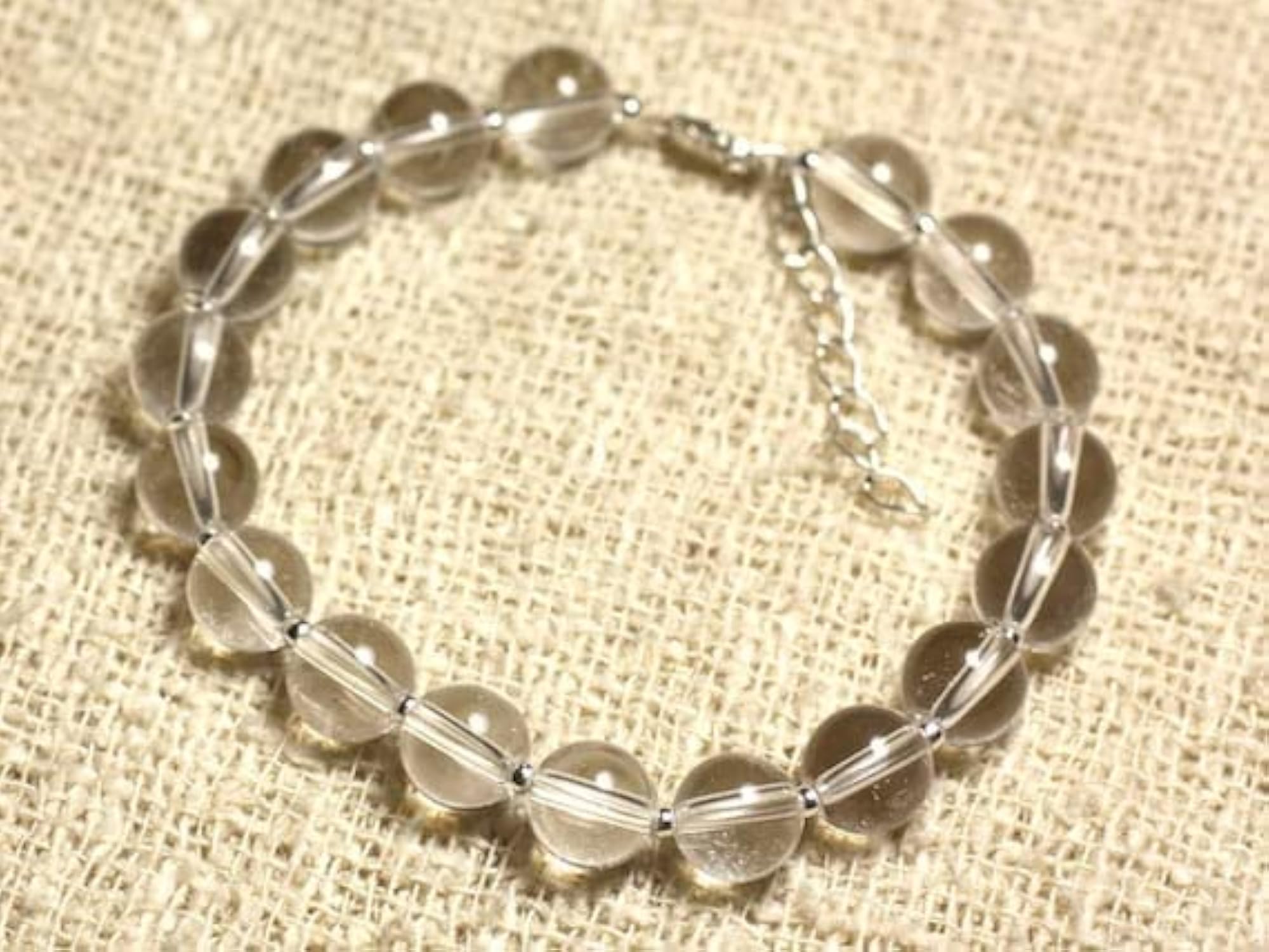 Crystal Quartz Round Beaded Bracelet, Adjustable 7 Inch