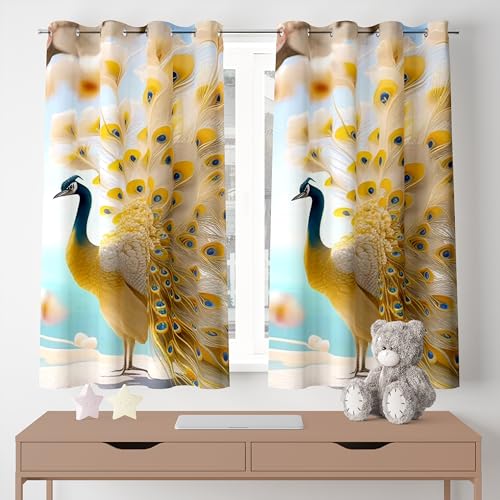 Image of Ultimate Trends Digital Printed |Peacock Prints| Light Filtering Curtains for Windows & Doors | Multiple Styles & Colors | Set of 2 | 5 FEET