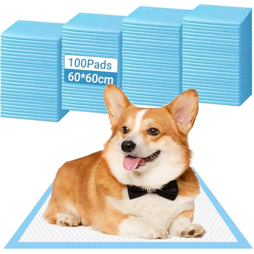 Yoodriy 100 Pezzi Tappetini Igienici per Cani e Cuccioli 60x60 cm, Traversine Assorbenti a 6 Strati, Superficie a Asciugatura Rapida, Anti-Fuga e Controllo Odori (60 * 60)