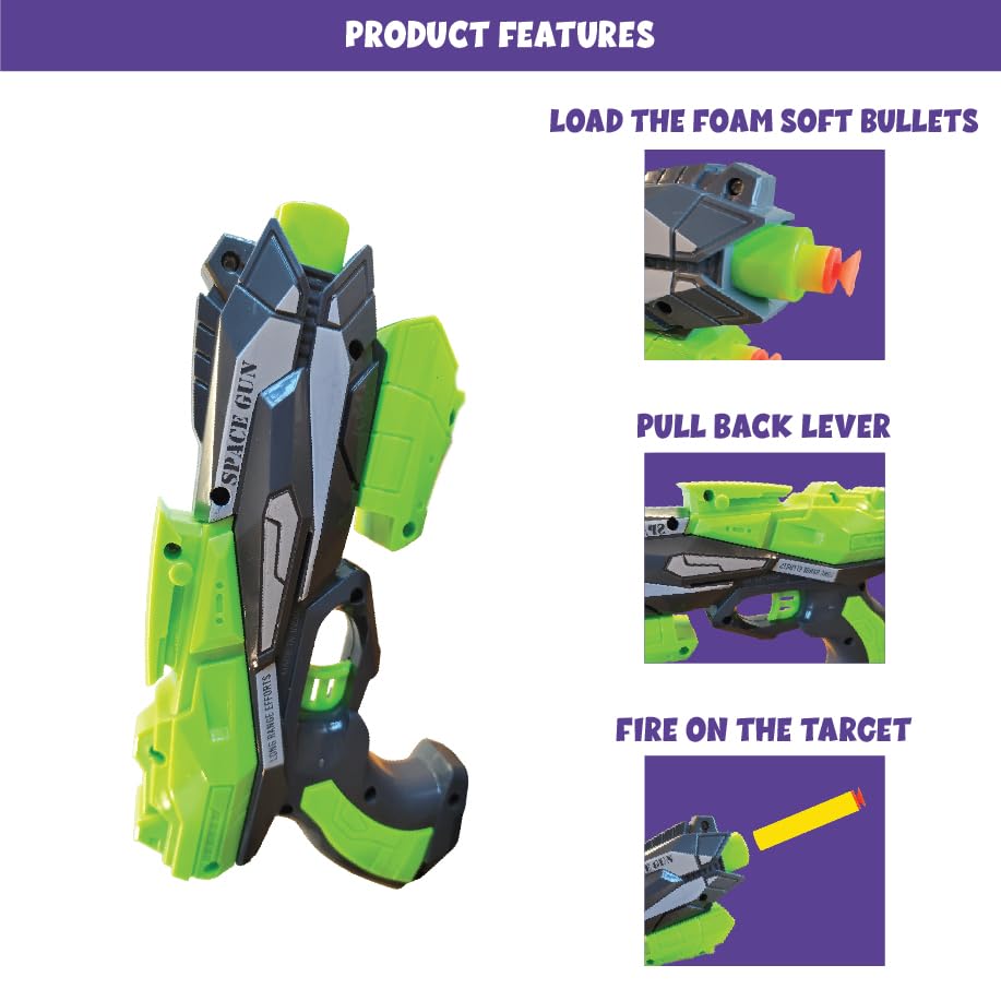 Image of ToyMagic Thunder Striker Space Gun with 6 Bullets|Pull Back, Buckle Board Machine|Soft Bullet Gun for Kids 6+|Foam Blaster Gun|Birthday Gift|Action Toy in Safe for Kids|Made in India