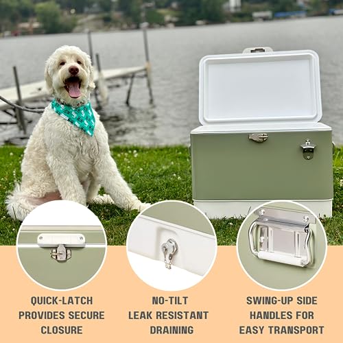 Image of FSE Hard-Sided 54 Qt. / 80 Can Metal Cooler | Durable outdoor beverage cooler with latch closure, bottle opener and side handles. Ideal for picnic or tailgate use